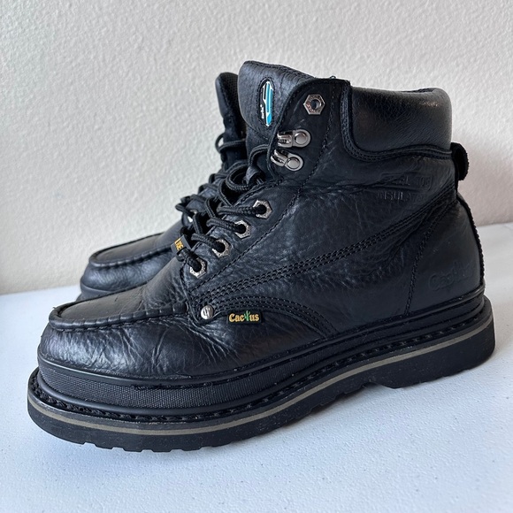 MEN'S CACTUS BLACK STEEL TOE OIL & SLIP RESISTANT WORK BOOT SIZE 10 - Picture 6 of 15